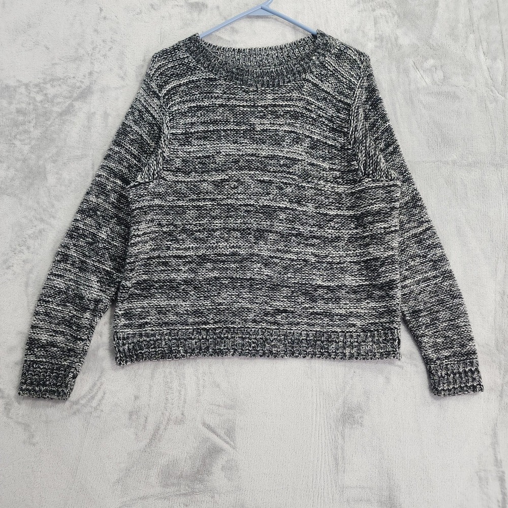 Susina Sweater Womens S Gray Black Chunky Knit Raglan Crew Neck‎ Pullover
